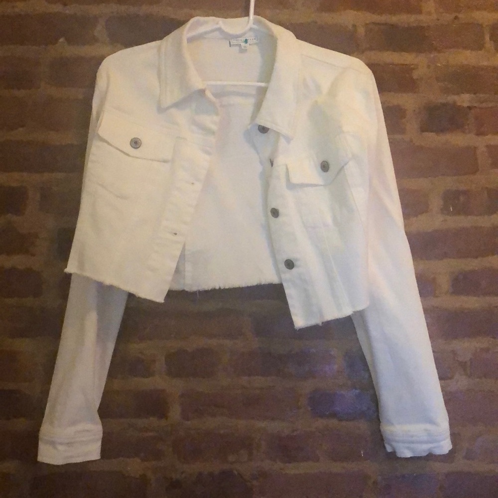 Cropped white jean jacket